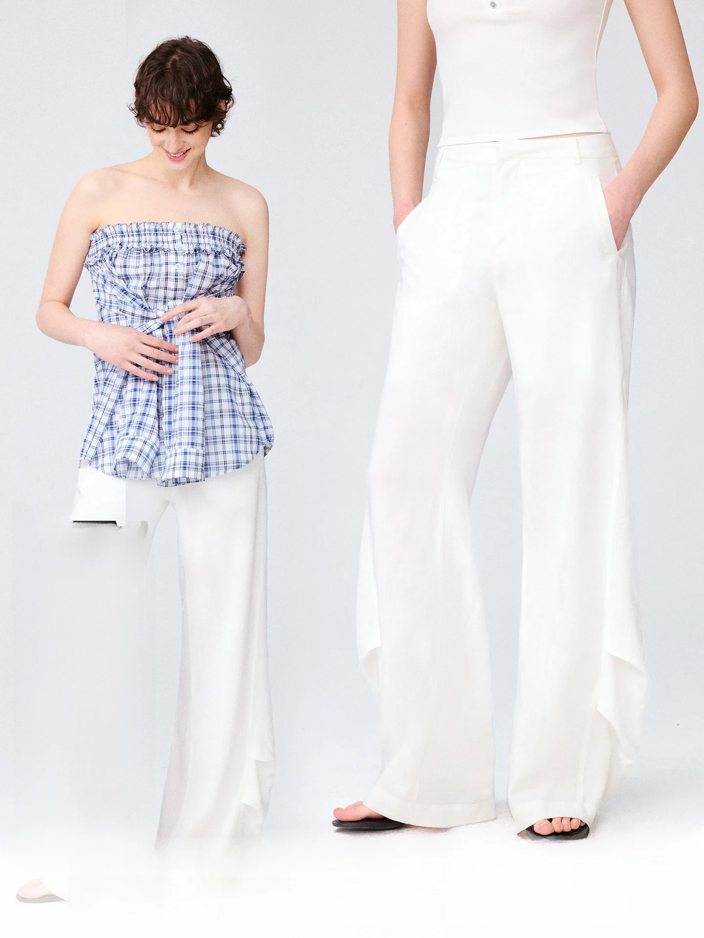 

Trendkill Casual Wide Leg Pants Material Folded Hem Translucent Sle mid Low Waist Zipper Closure Straight Tube Pants