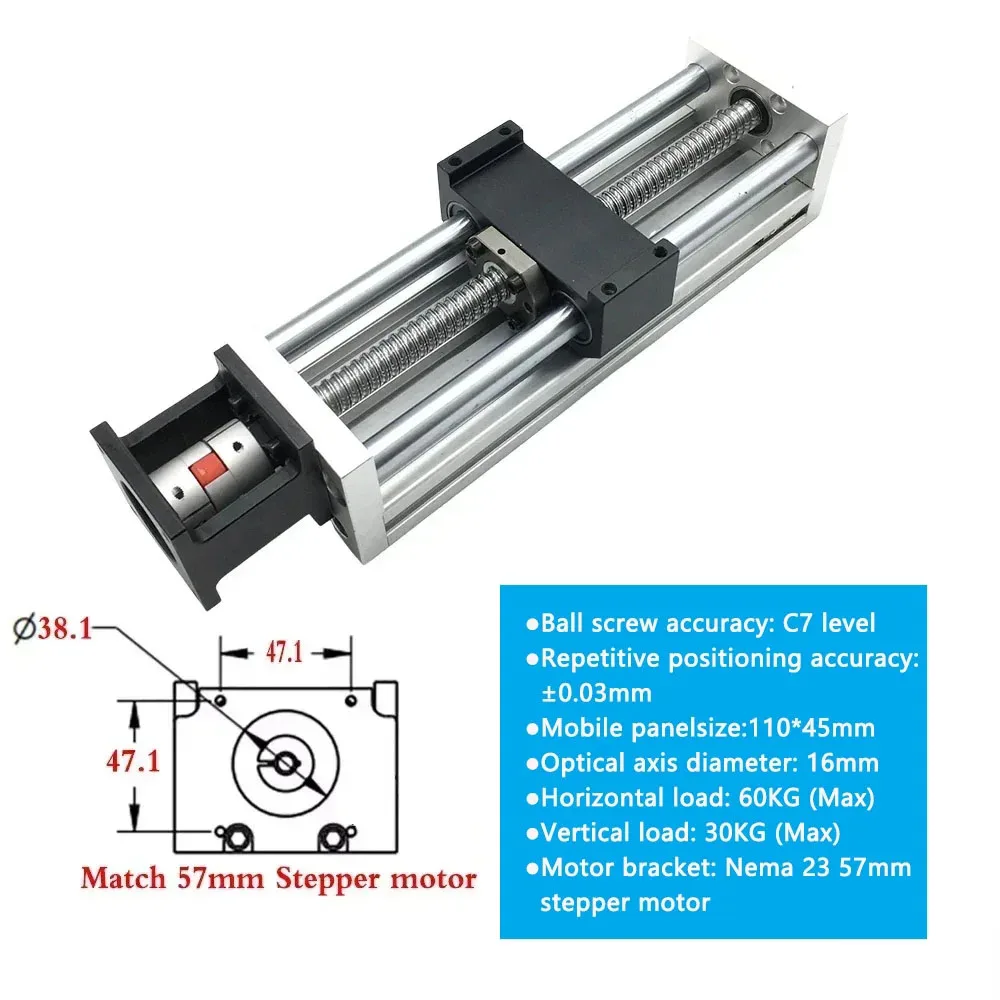 Kit de mesa de riel lineal de Motor Nema23, módulo de tornillo de bola motorizado, mesa deslizante, etapa de movimiento, eje único SFU1605, eje XYZ CNC