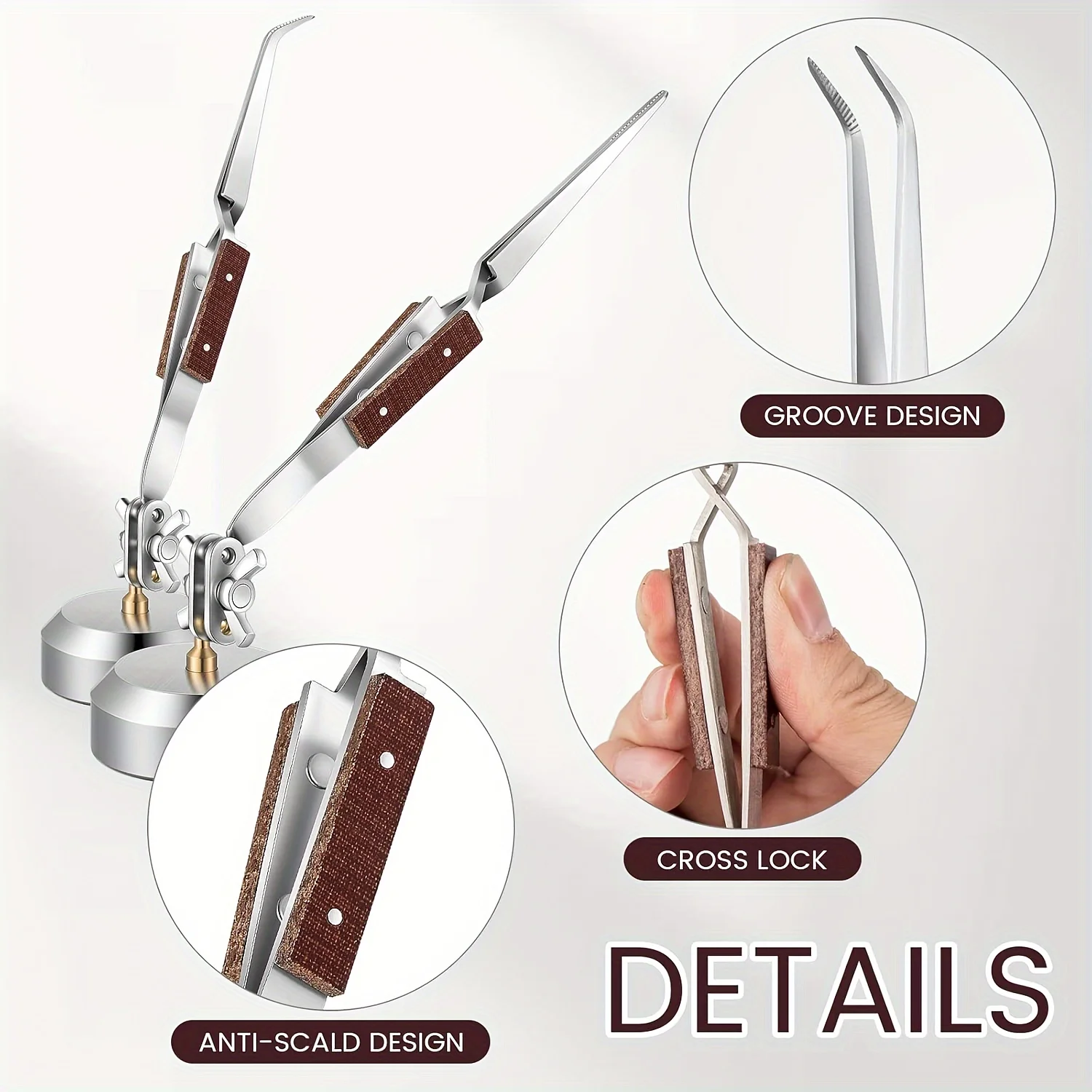 360° Rotating Soldering Tweezers with Weighted Base Straight/Curved Tips for Jewelry Welding and Repair