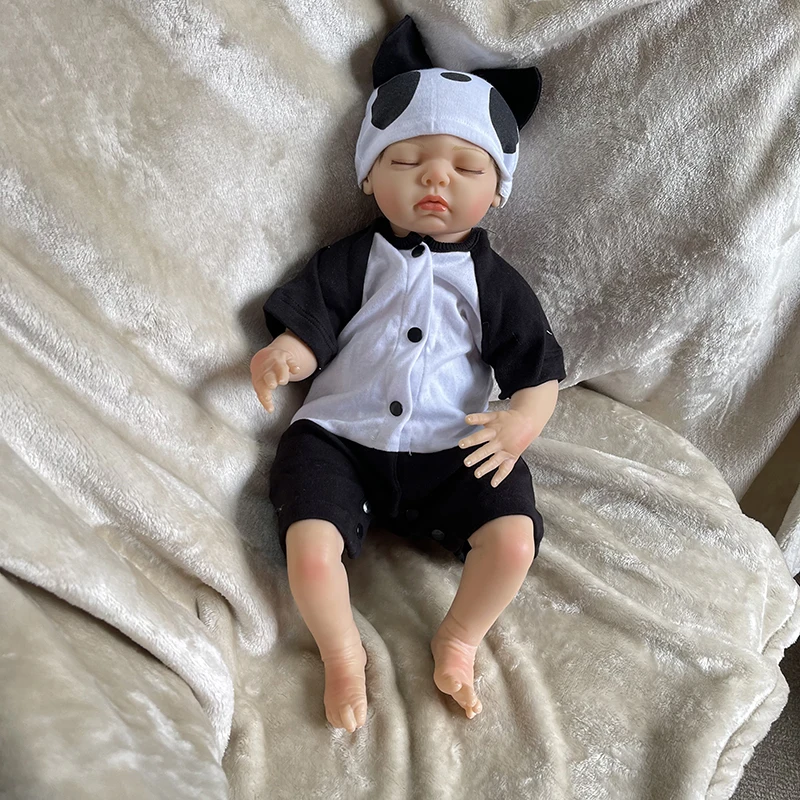 

45CM Newborn Baby Dolls Cute Sleeping Reborn Baby Dolls with Panda Suits Implant Hair Handmade Bebe Doll Toy Gifts for Children