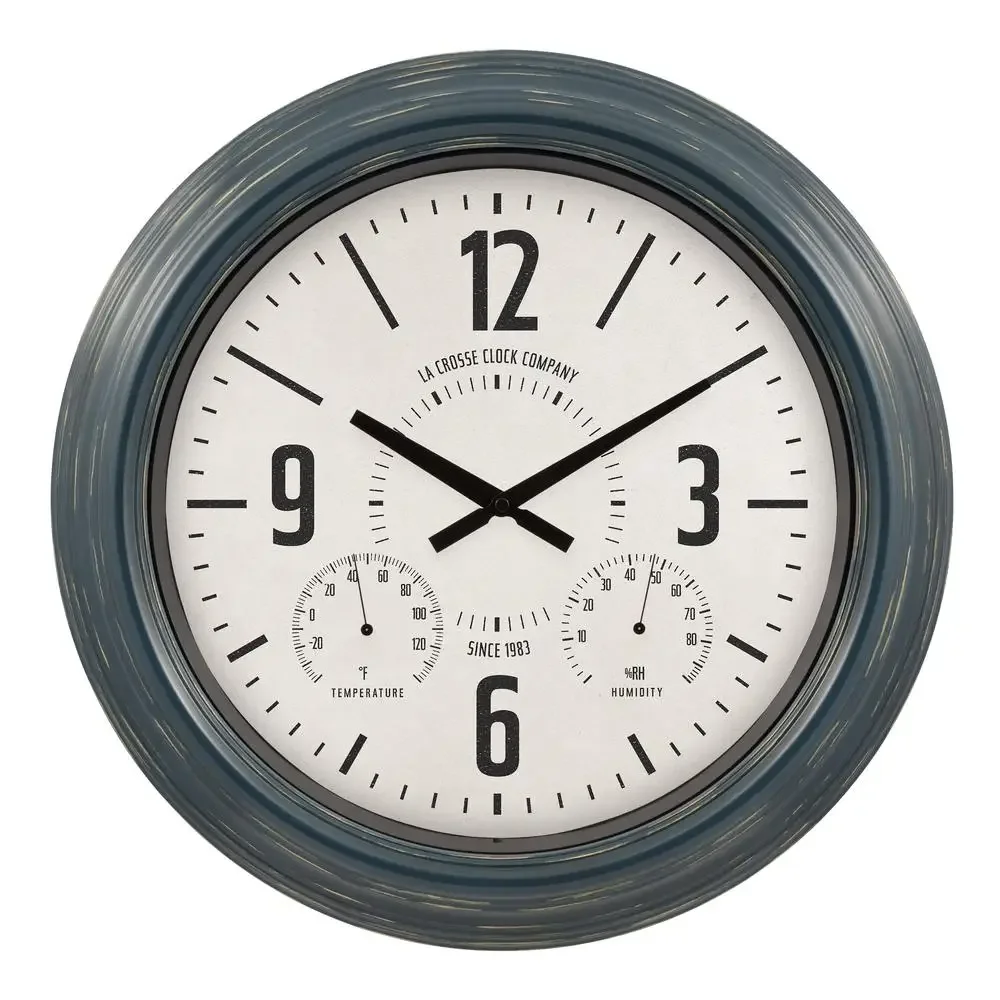 Blue Metal Analog Wall Clock Weathered Finish 18.40