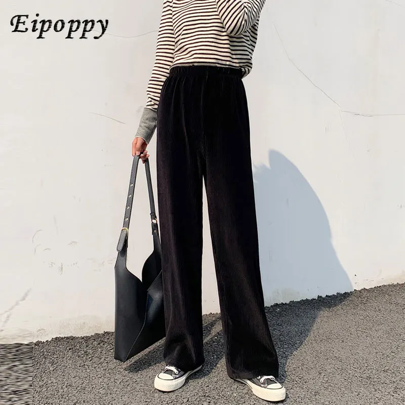 กางเกงกางเกงขาม้าผ้าลูกฟูกผู้หญิงถูพื้นแบบลำลองตรง