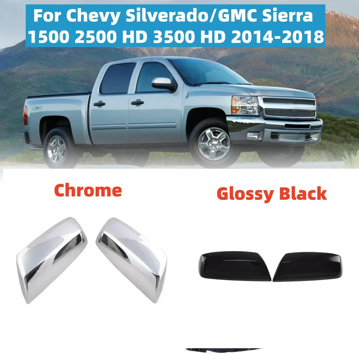 

Pair Wing Mirror Covers Rearview Mirror Case Cover add-on For Chevy Silverado /GMC Sierra 1500 2500 HD 3500 HD 2014-2018