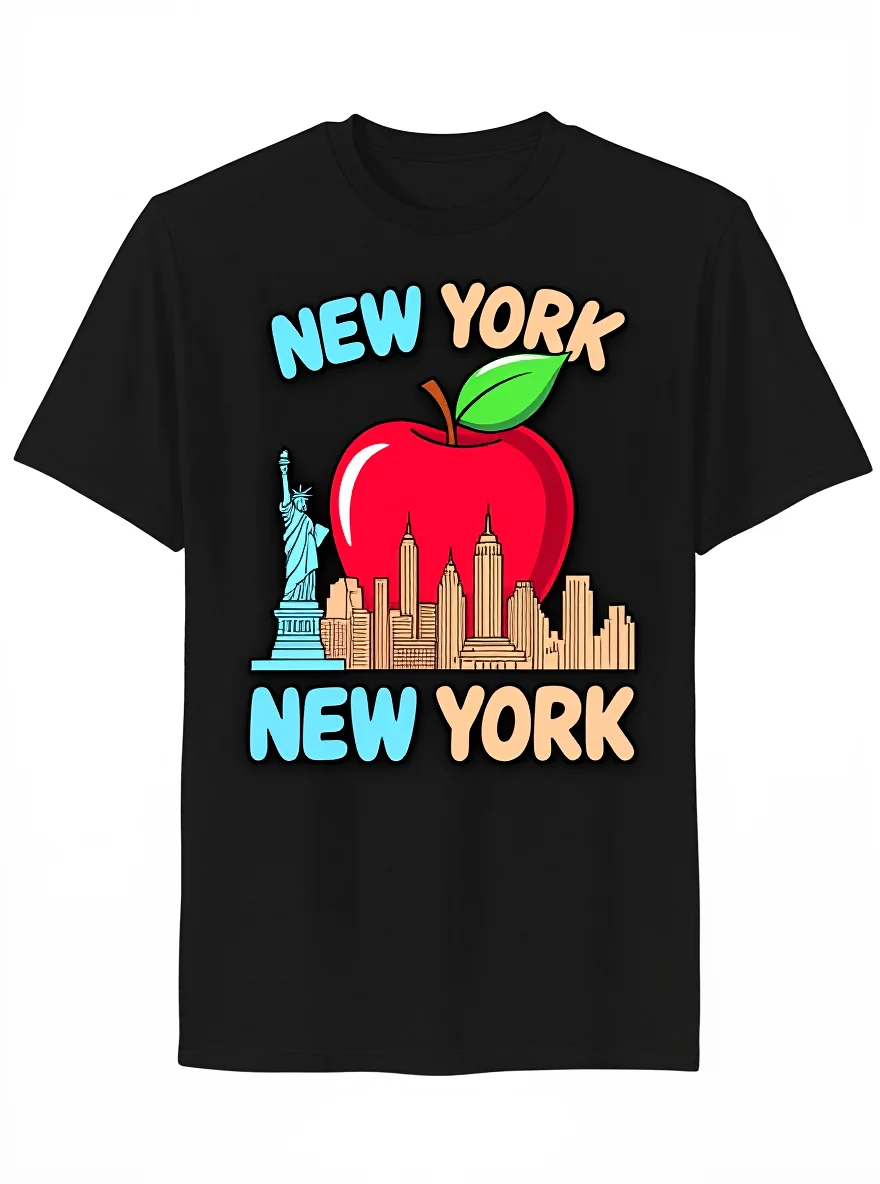 

NYC Skyline T-Shirt - 100% Cotton Big Apple Souvenir Casual Outdoor Summer Tee