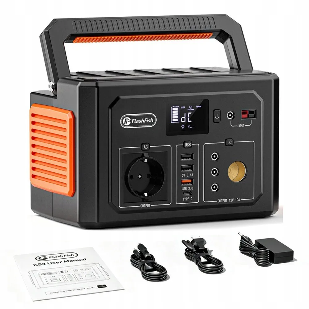 FlashFish K53 400Wh Tragbare Powerstation 400W Solargenerator, AC-Steckdose mit reiner Sinuswelle, Camping-Notstromversorgung, QC3.0 USB & Typ-C Schnellladung für Outdoor-Reisen mit Wohnmobil.