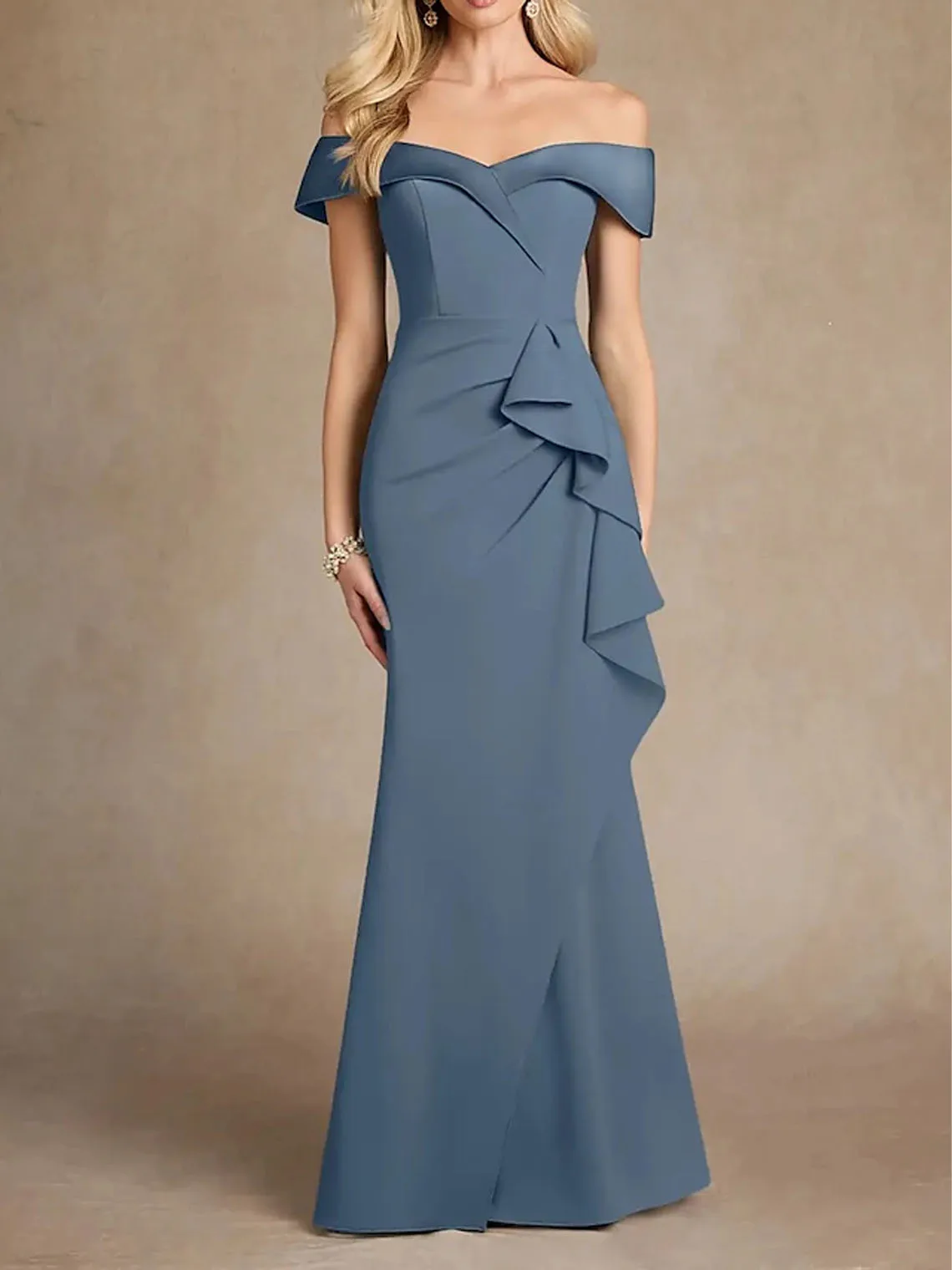 

Off Shoulder Short Sleeve Mermaid Stretch Bridesmaid Dress Ruching Floor Length Formal Evening Party Gown 2025 free customized