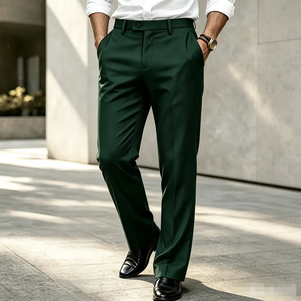 New Business Casual Suit Pants Men Solid Office Formal Trousers Mens Classic Style Suit Long Pants Plus Size