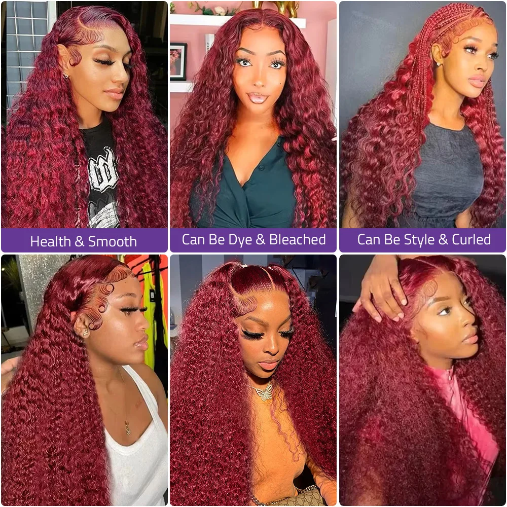 بورجوندي موجة عميقة 13x4 Hd الدانتيل الباروكة الأمامية 200 الكثافة 99J الملونة 13x6 الدانتيل الشفاف الجبهة خصلات الشعر المستعار الإنسان قبل قطعها