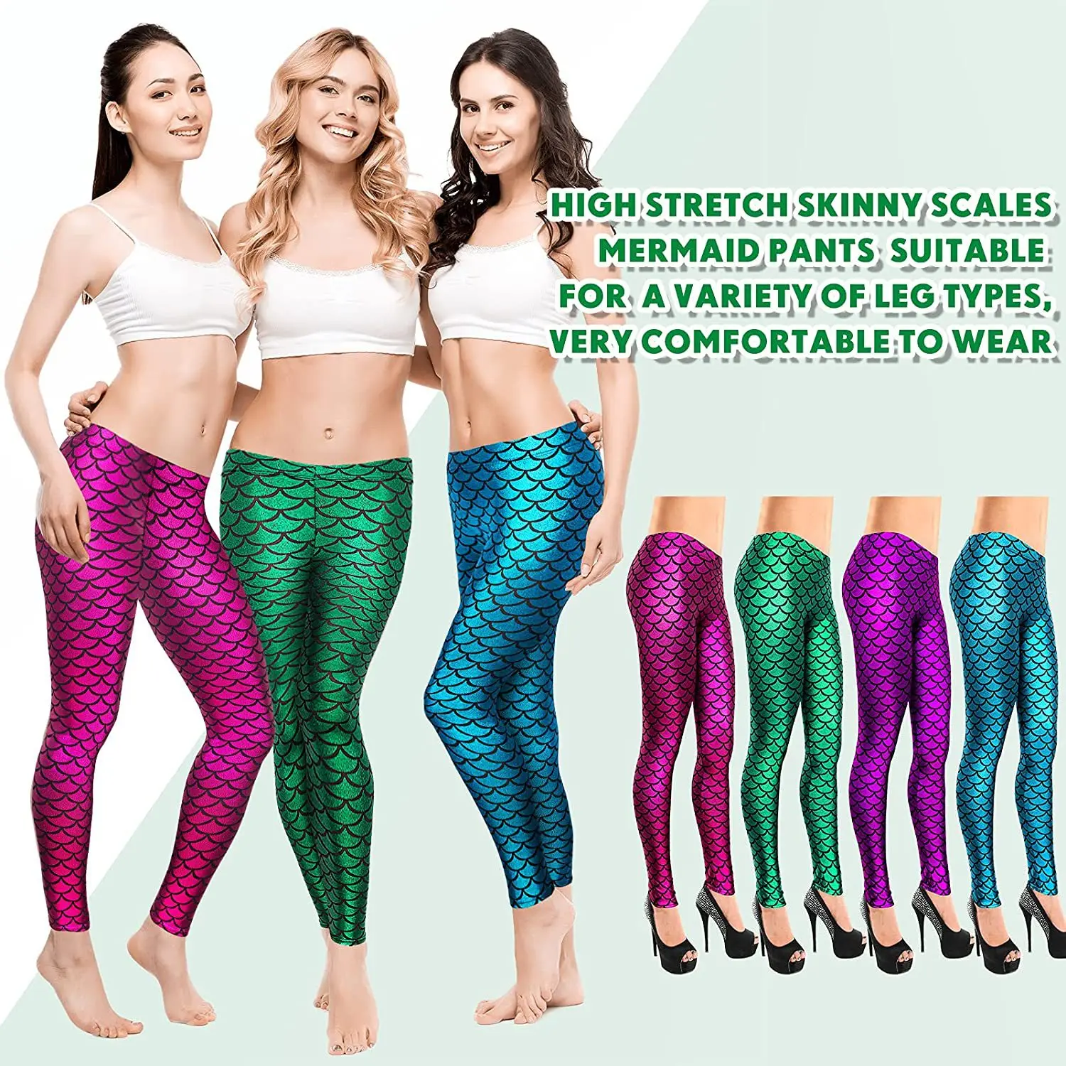 Fashion Shining Mermaid Fish Scale Leggings Women Silky Sparkling Simulated Leather Sexy Pants Seamless Tight Pub Club Hot Pants