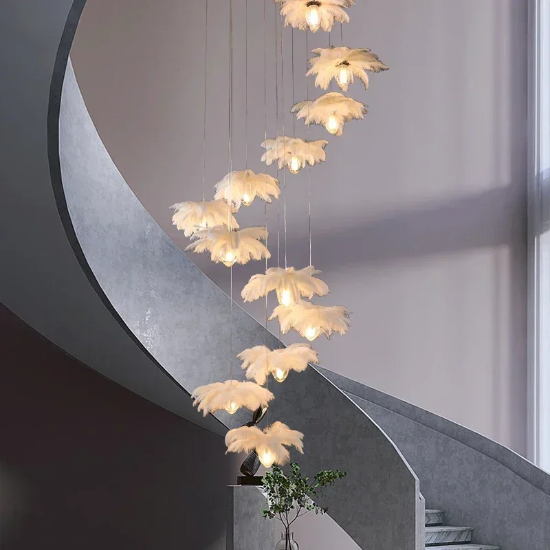 

Ostrich Feather Modern LED Ceiling Chandelier Simple Pendant Lights for Living Dining Room Bedroom Hanging Lamps Home Decor
