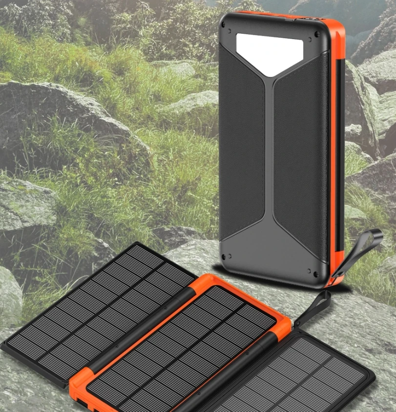 For IPhone 15 14 13 Xiaomi Huawei Poverbank 20000mAh Folding Solar Power Bank with 3 Solar Panel Wireless Charger Power bank