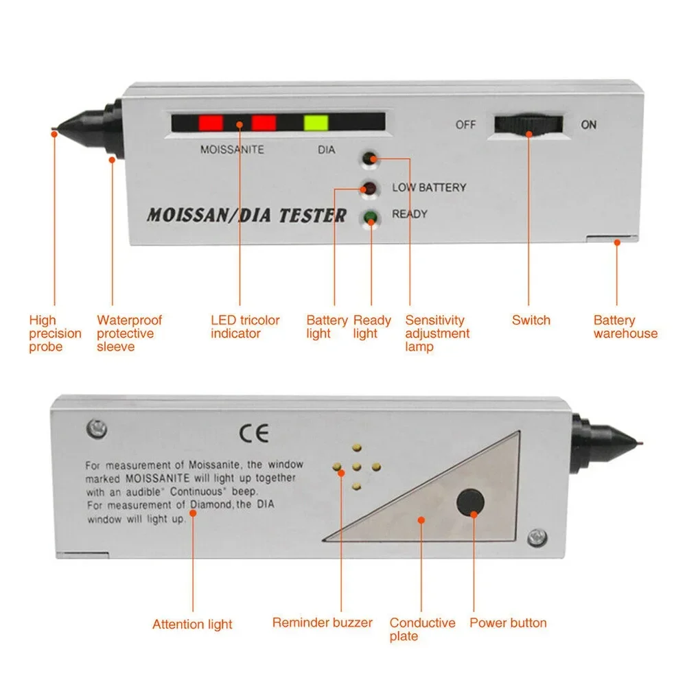 Home Moissan Tester Silver 9V Battery Detector Pen Diamond High Accuracy Jewelry Tools LED Moissanite Tester 4pcs/Set