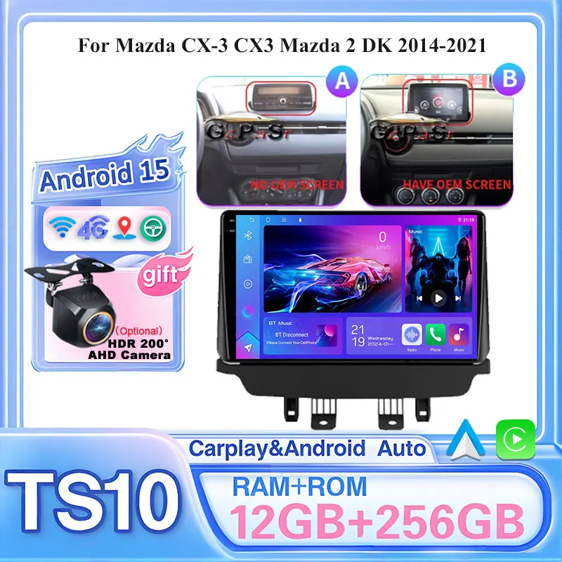 

Android 15 Auto Radio For Mazda CX-3 CX3 Mazda 2 DK 2014-2021 Carplay Stereo Car Multimedia Player GPS Navigation 2din DVD WIFI