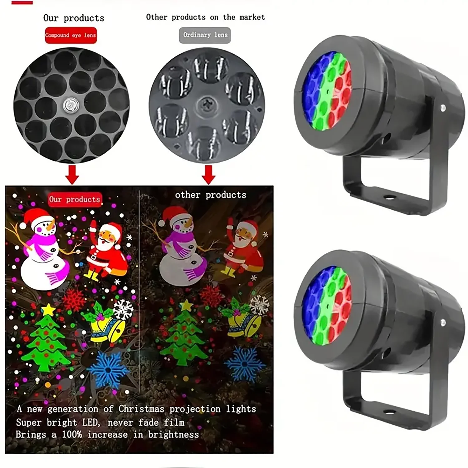 1PCS Christmas Projector Lights LED Stage Light 16 Christmas Patterns Atmosphere Light Halloween Holiday Party Carnival Lighting