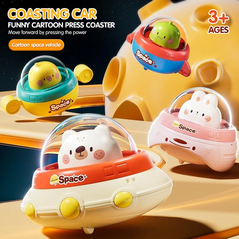Cartoon Pressing Saucer Space Car Cute Animal Mini UFO Spacecraft for Baby's Toy Children's Gifts