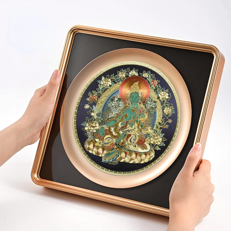 

Gold foil lassicThang-ga Ornaments Green Tara Yellow God of Wealth Portrait Frame Storage Home Decoration Crafts feng shui