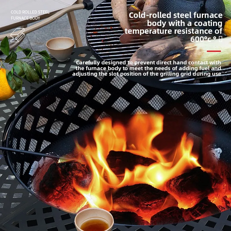 Outdoor Round Courtyard Fireplace Heater Fire Table Wood-Fired Multifunctional Barbecue Grill Charcoal Grill T197
