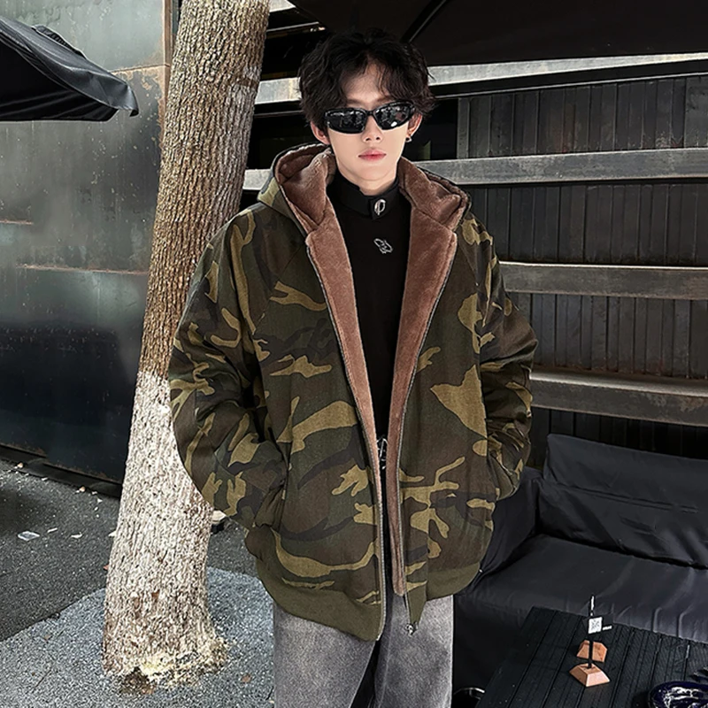 IEFB New Autumn Men\'s Padded Jacket Casual Zipper Camouflage Thickened Hooded Loose Male Coats Korean Versions 2024 Chic 9C8048