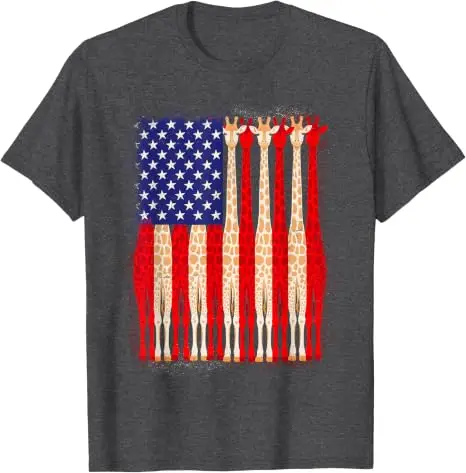 Lustiges Giraffen-T-Shirt mit amerikanischer Flagge, patriotisches 4. Juli T-Shirt, Y2k, niedlicher Tierdruck, US-Flaggen-Grafik, Damen- und Herrenbekleidung, Baumwoll-T-Shirts – Detail 14