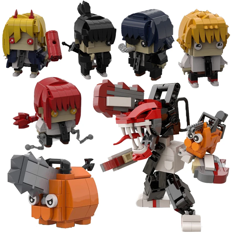 

MOC Anime Figure Merchandise Chainsawed Man Building Blocks Pochita Denjied Square Head Small Particle Assembly Model Kids toy