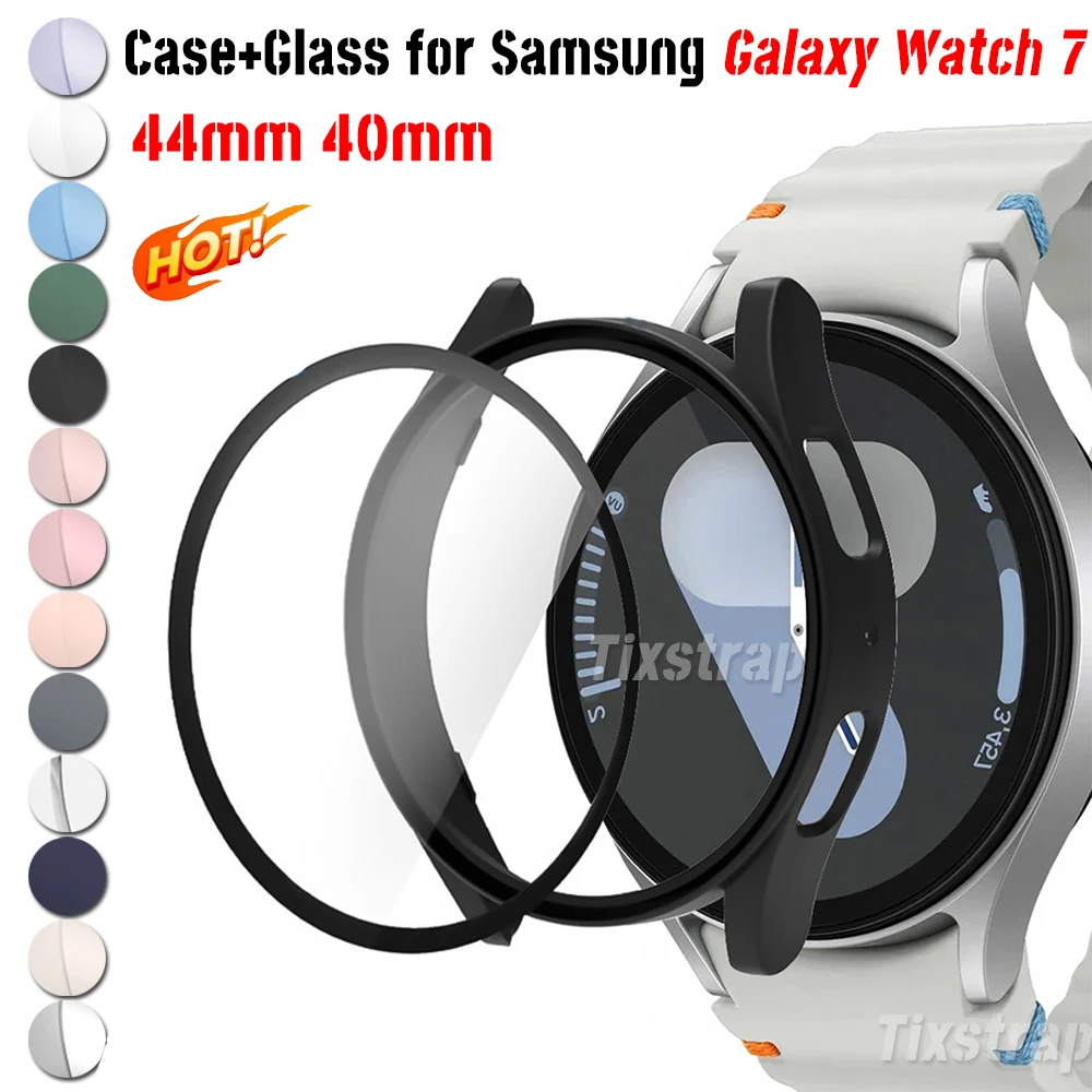 Glass+Case for Samsung Galaxy Watch 7 44MM 40MM Full Coverage Bumper PC Protective Case Cover for Galaxy Watch7 Accessories