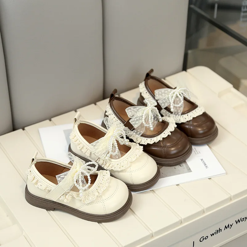 Girls Small Leather Shoes Size 21-31 Soft Bottom Leather Children's Single Shoes Beige Fashion Versatile Children's Baby Shoes