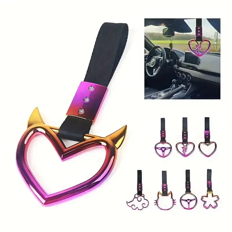 Colorful Car Tow Strap Tsurikawa Ring Heart JDM Train Bus Handle Hand Strap Styling Drift Charm Strap Auto Accessories