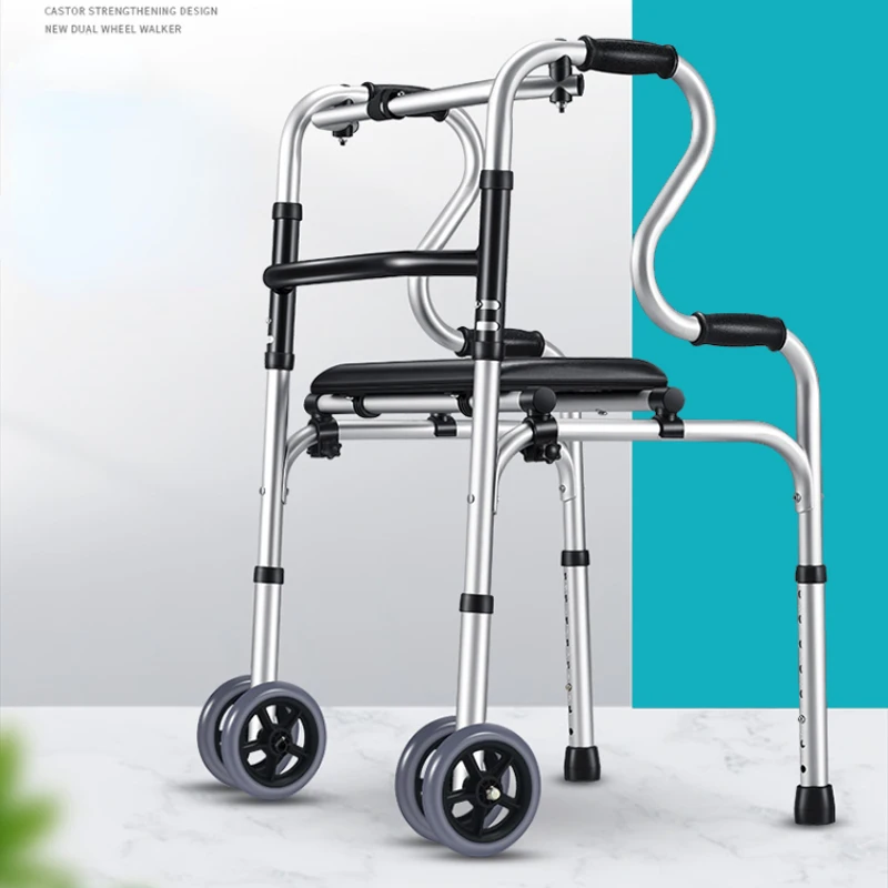 

Elderly Seating Auxiliary Walking Crutches - Foldable Lightweight with Wheels, Portable Trolley for Rehabilitation