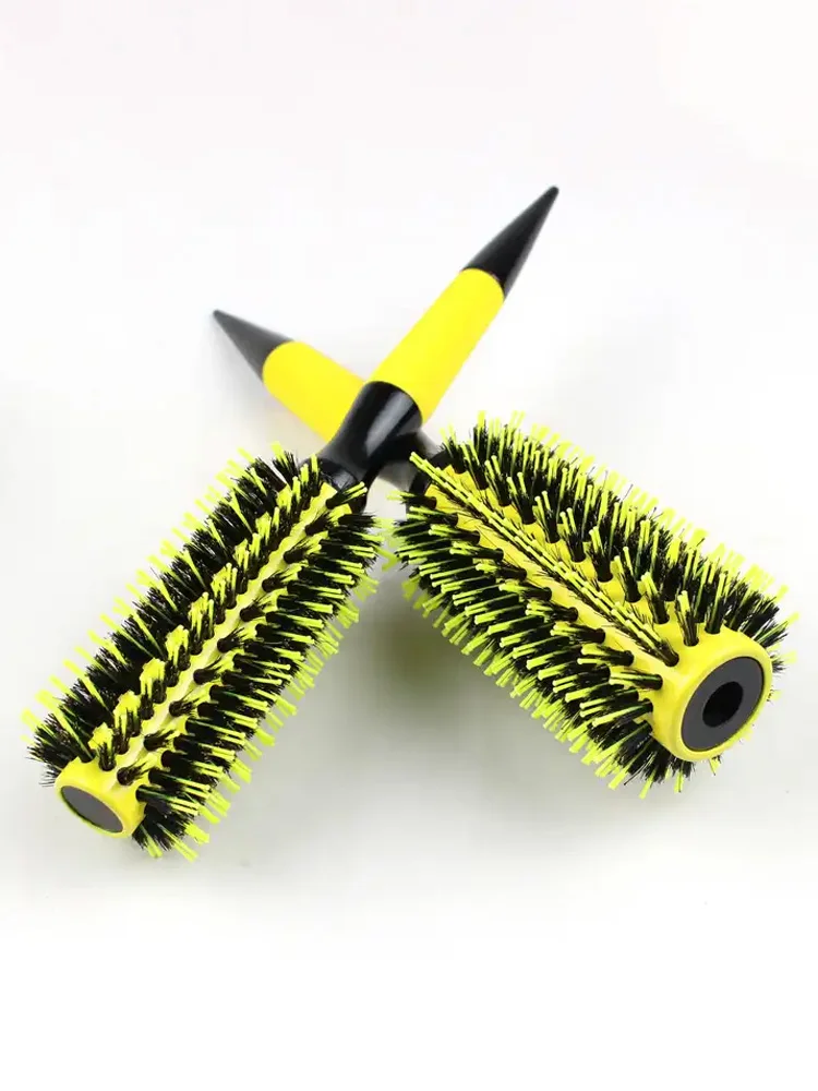 Professional  Round Wooden Hair Brush 6 Sizes Boar Bristle Mix Nylon Salon Women Hair Styling Tools Yellow Brazil Hair Curlerl