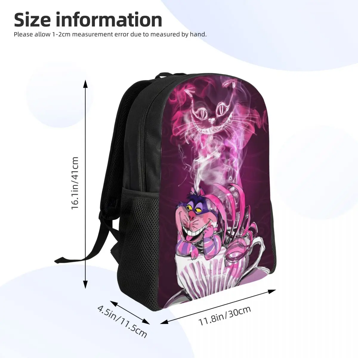 Customized Cheshire Cat Backpacks Men Women Basic Bookbag for School College Alice In Wonderland Cartoon Bags