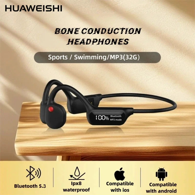 

HUAWEISHI X10 bone conduction swimming earphones come with 32G memory digital display screen sports running earphones
