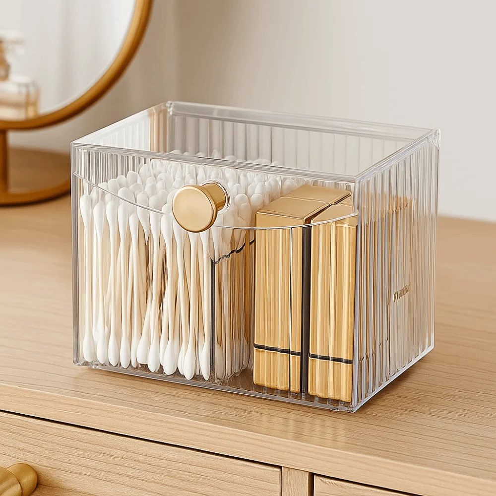 

2-Grid Cotton Swab Storage Box Plastic Transparent Swab Pad Holder Dust-Proof Flip Lid Lipstick Container Bathroom