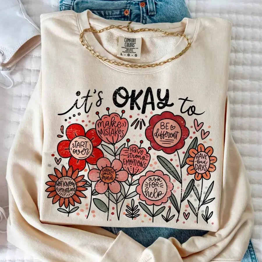 It's okay to Boho Floral Motivational Quote DIY Iron-On Heat Transfer Sticker Decal T-shirts Sweatshirts Bag Clothing Handmade