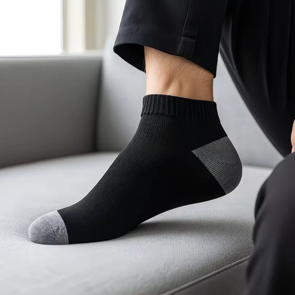 5 Pairs of Men's Thickened Moisture-Wicking Sports Socks, Autumn and Winter Calf-Length Socks, Elastic Ribbed Tops, Arch Support, Breathable Design, Suitable for Basketball, Hiking, Gym, Durable, Men's Socks, Men's Outdoor Socks, Sports Socks