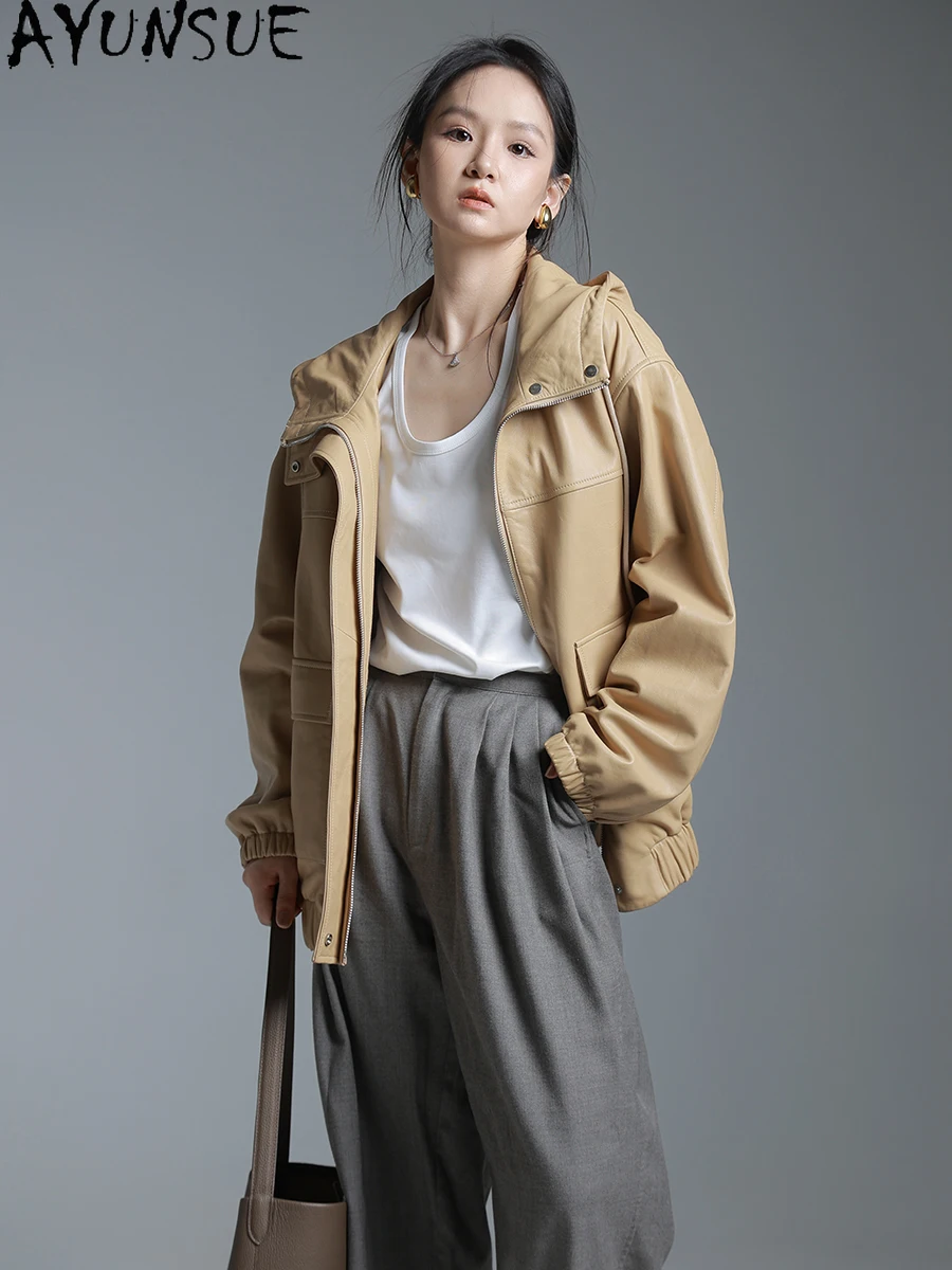 AYUNSUE Echt Leder Jacke Frauen Echtem Schaffell Mantel Motorrad Jacken Frühling Herbst Frauen Kleidung Hoodie Jaqueta De Couro