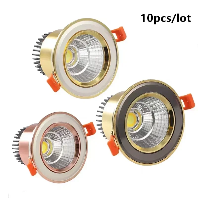 10pcs Angle Adjustable LED Downlights Dimmable Electroplating Golden 5W7W9W12W15W20W CIR98 COB Embedded Ceiling Lamp Spotlights