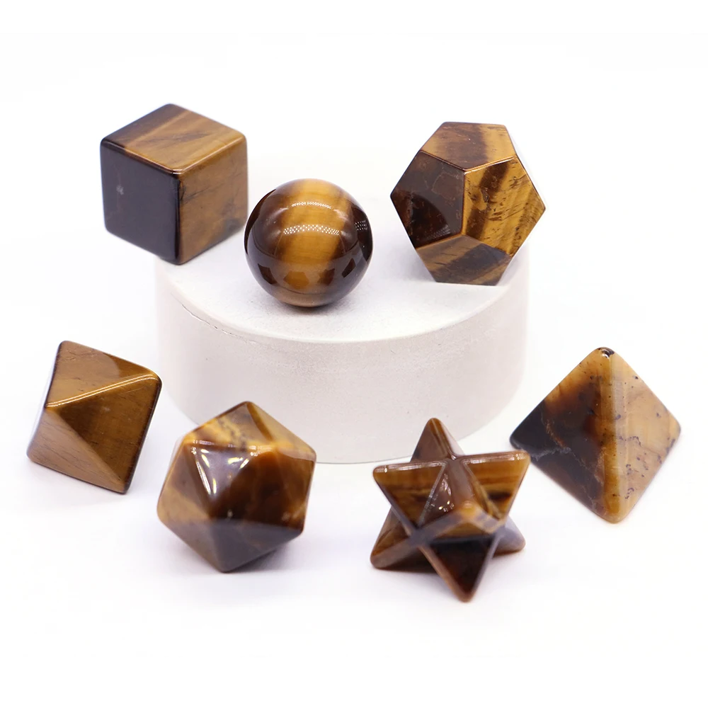 7pcs Healing Crystals Platonic Solids Sacred Geometry Set with Merkaba Star Carved Chakra Stones for Meditation Therapy Healing