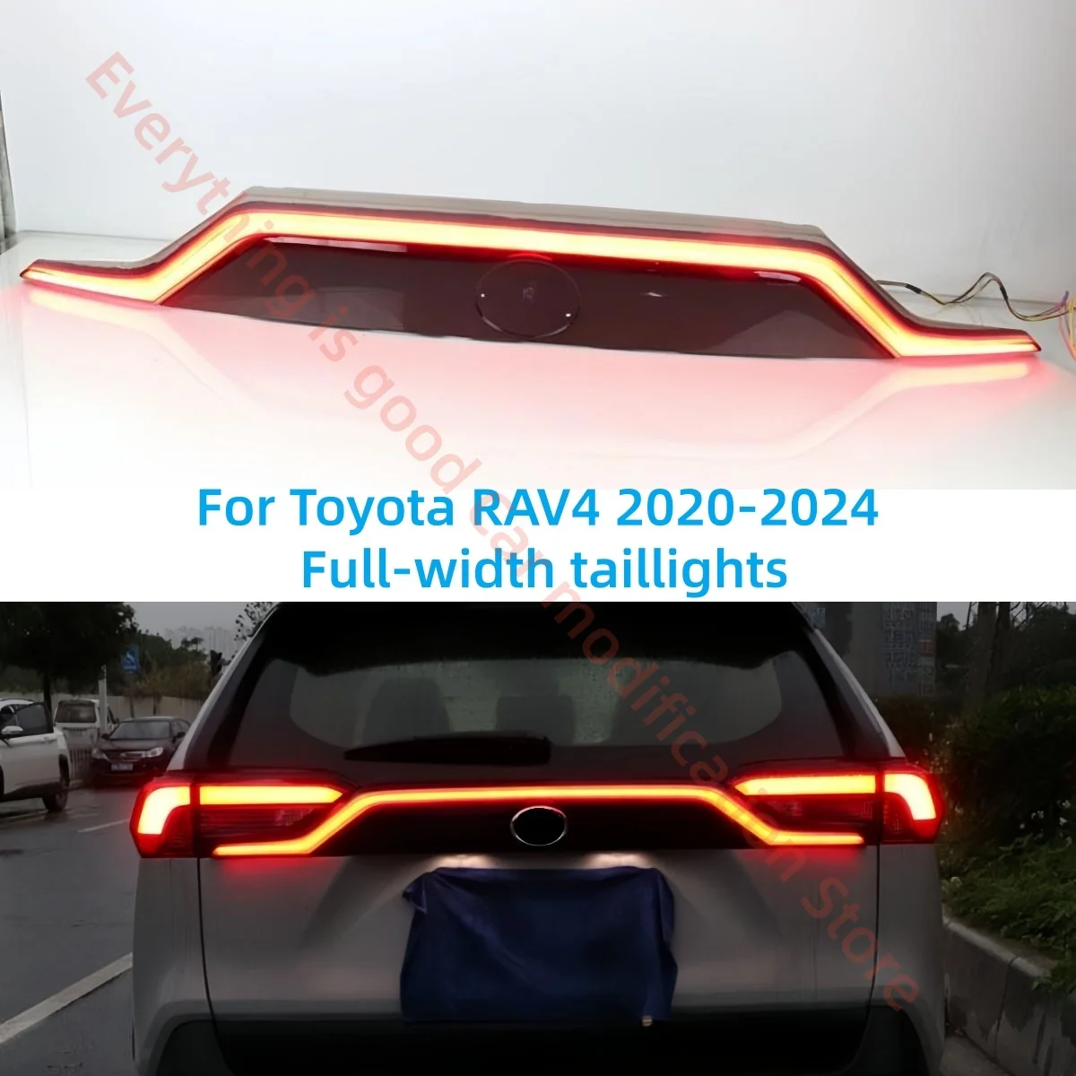 

Для Toyota RAV4 2020-2024: Модифицированные светодиодные задние фонари полной ширины с динамическим указателем поворота, стоп-сигналом и 3 функциями