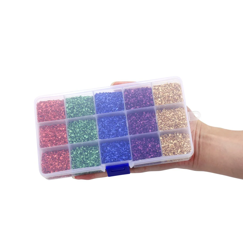 1Set Creativity Hot Selling Color Irregular Handmade DIY 15 Box Set Crushed Stone Glass Sand Jewelry Accessories DIY Nail Art