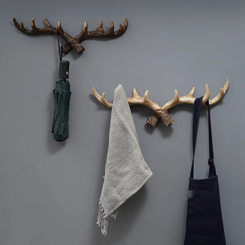 Vintage Deer Antlers Wall Hook Wall Mounted Clothes Hanger Coat Rack Key Holder For Decorative Wall Hook