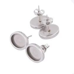 10pcs Stainless Steel Fit 8x10mm Oval Cabochon Earring Base Setting Blanks Studs Diy Post Earring Bezels For Jewelry Making
