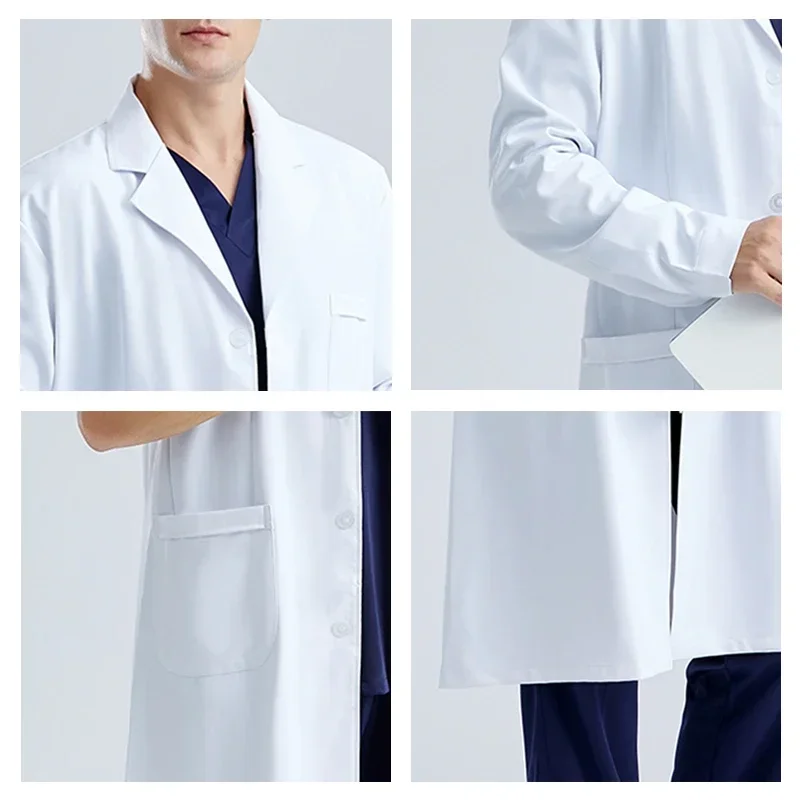 Men Doctor Uniform Laboratory Robe Man Long Sleeves Medical Clothing Veterinary Work Scrub Clothes Hospital Sanitary Gown