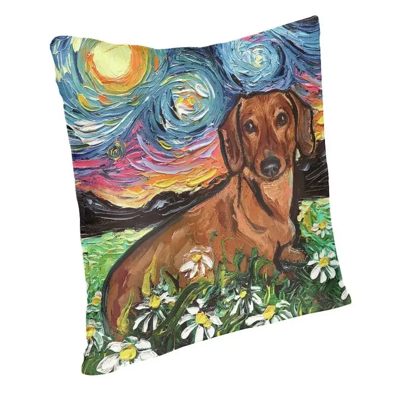 Brown Dachshund Starry Night Throw Pillow Case Bedroom Decoration 3D Print Pet Dog Lover Sofa Cushion Cover Creative Pillowcase