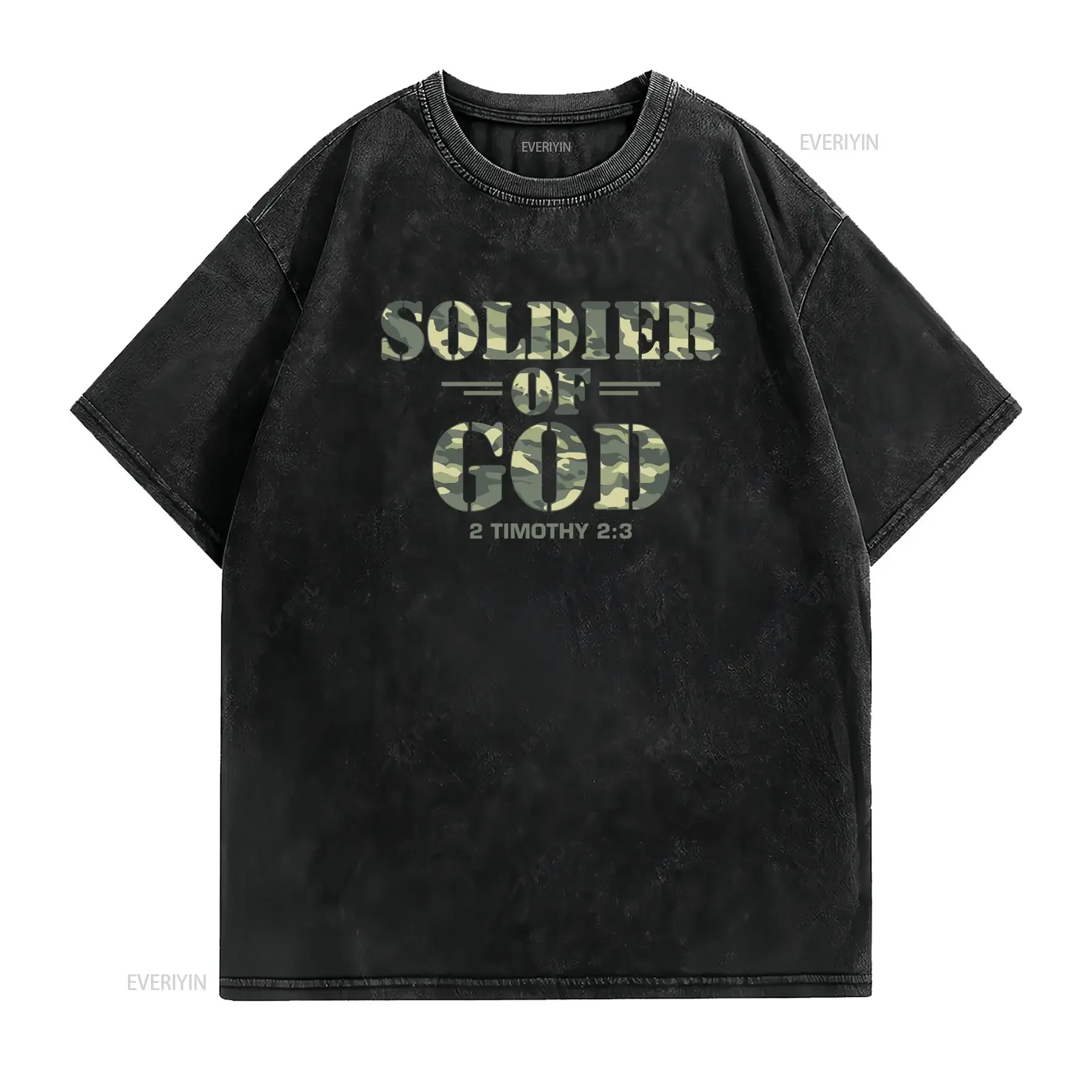 Soldier of God classic T Shirt vintage Washed Casual Comfortable Unisex Slightly homme Top For Everyday Wear Breathable Soft