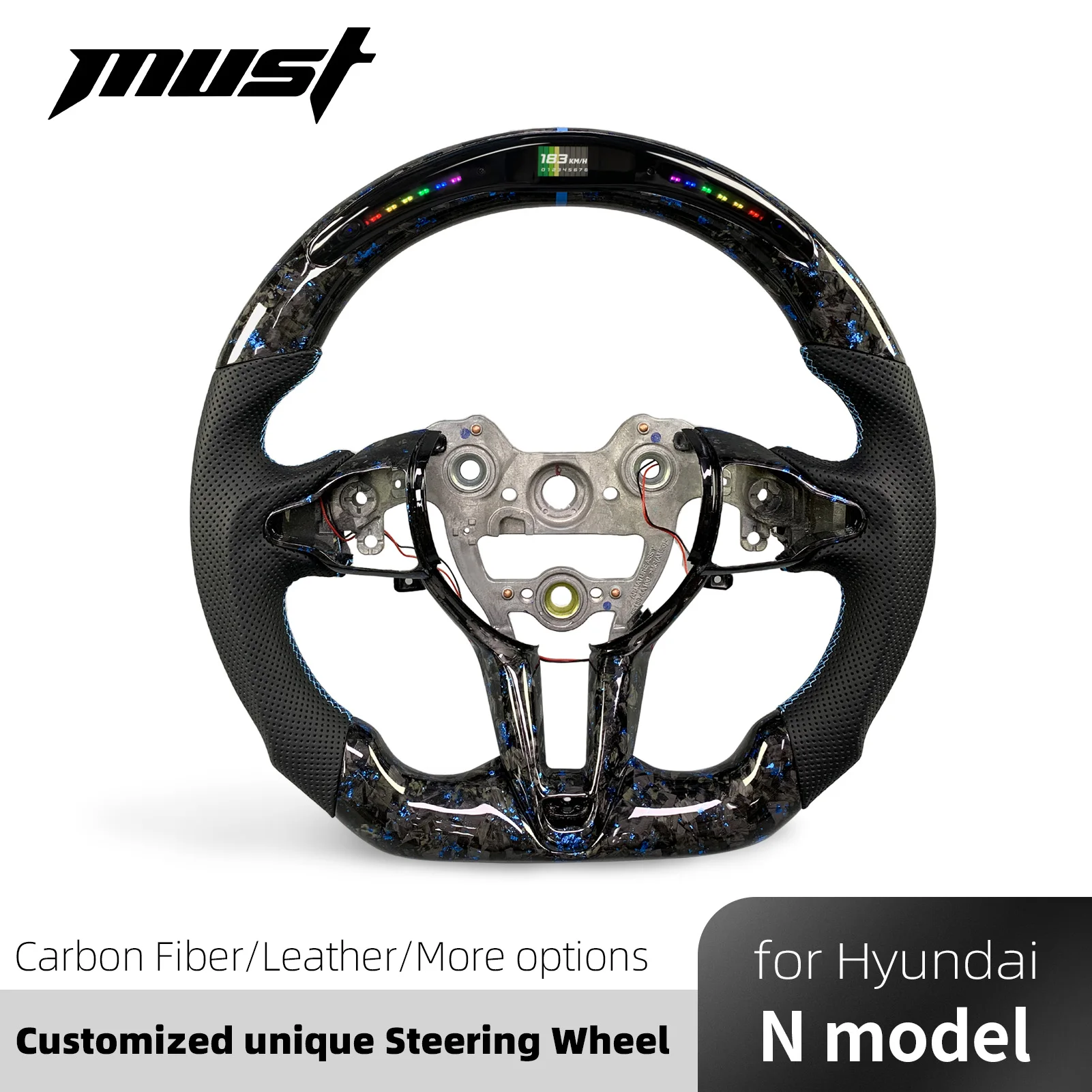 

Custom Real Carbon Fiber Gear Lever Paddle Shifters LED Steering Wheel Kit for Hyundai Elantra N Veloster N I30 N I20N 2019-2025