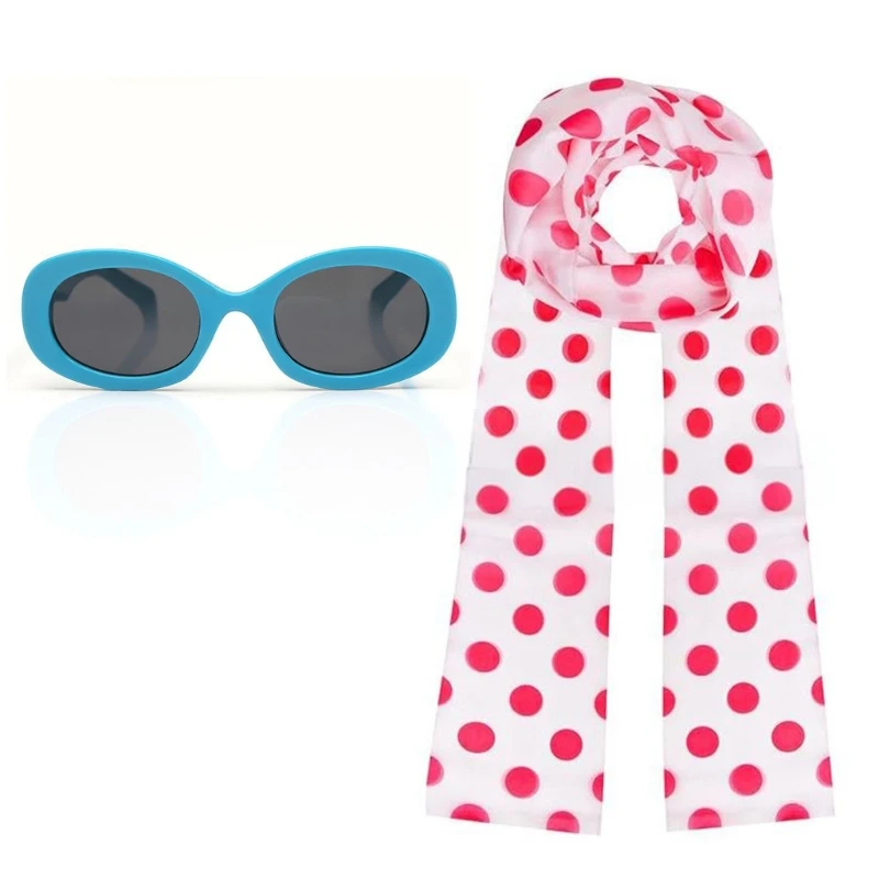 1 Set Pink Polkas Dot Scarf and Glasses Set for Adult Women Dot Scarf Party Supplies Halloween Costume Accessories