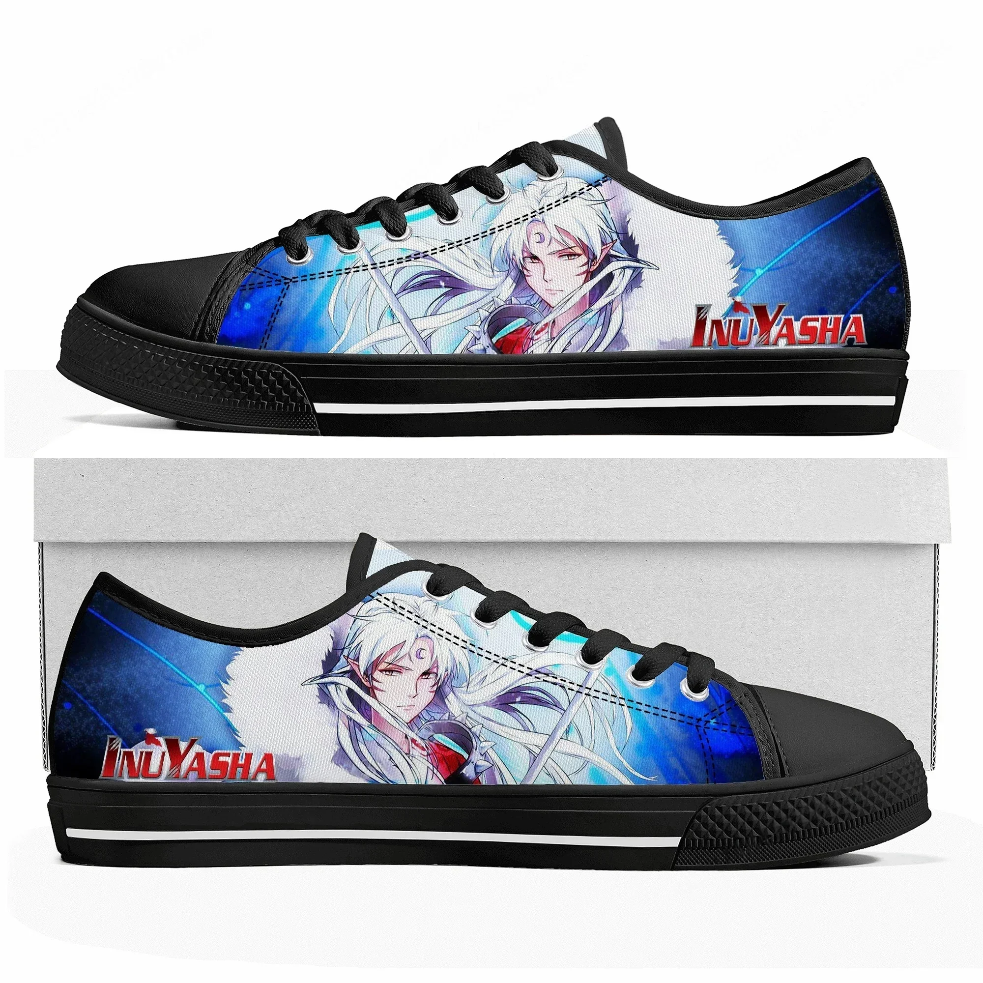

Кроссовки Sesshoumaru с низким верхом для женщин, мужчин и подростков, высококачественные кеды Inuyasha из канваса, повседневная обувь с аниме-принтом, индивидуальный дизайн