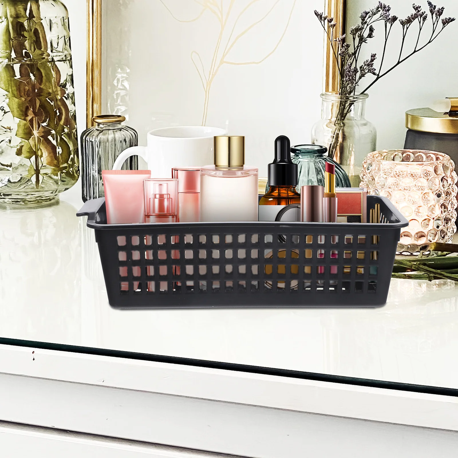 

4Pcs Storage Basket Multi-Function Plastic Baskets Slim Organizer for Kitchen Bathroom Home Office Desktop Storage Bins