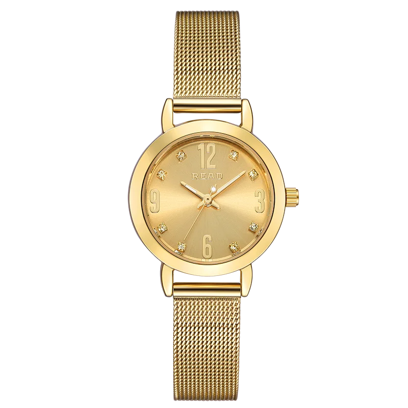 READ Women Elegant Analog Quartz Wrist Watch | Gold Stainless Steel Mesh Band | 30M Water Resistant Slim Ladies Wristwatch