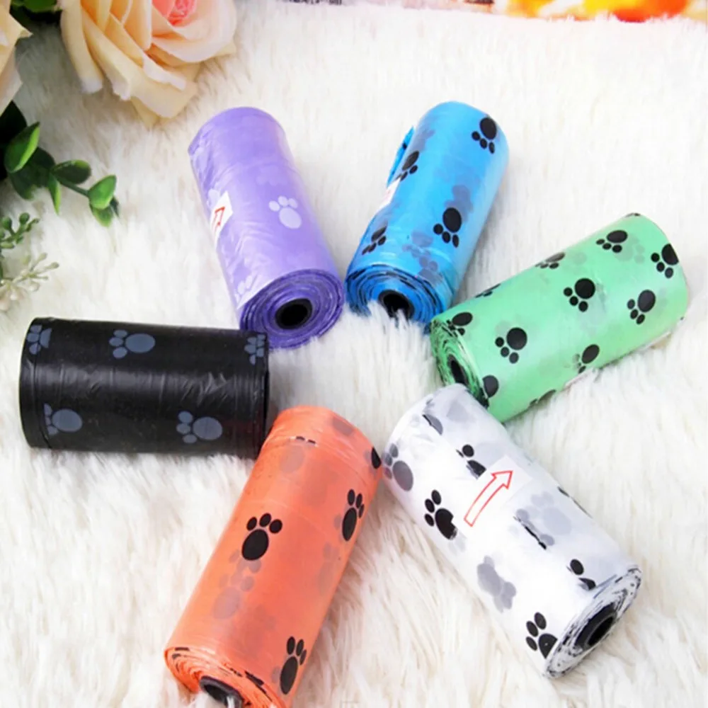 1 Roll Random Color Pet Dog Waste Poop Bags Dispenser Collector Garbage Bag Puppy Cat Pooper Scooper Outdoor Clean Pets Supplies